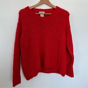 Red V-Neck Cozy Knit Sweater